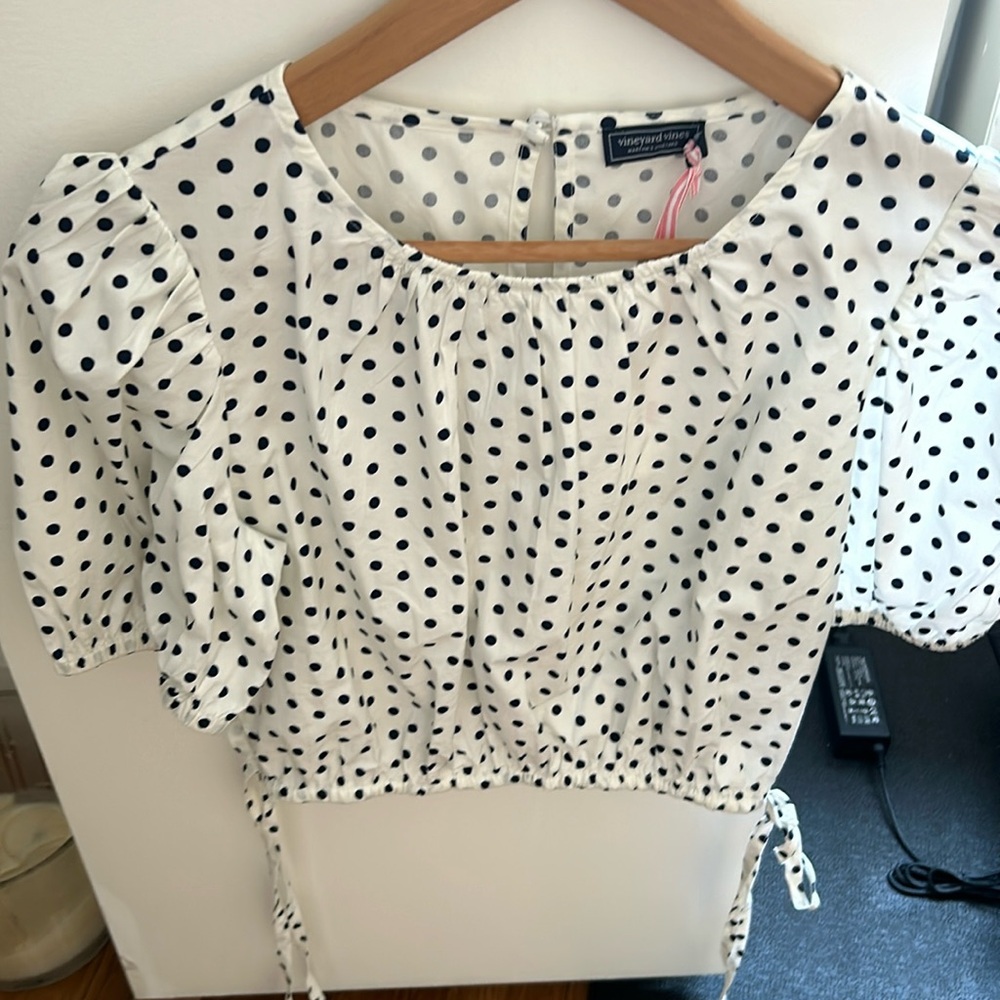 Vineyard Vines Resort Puff Sleep Top Navy Polka Dots Sz Small NWT